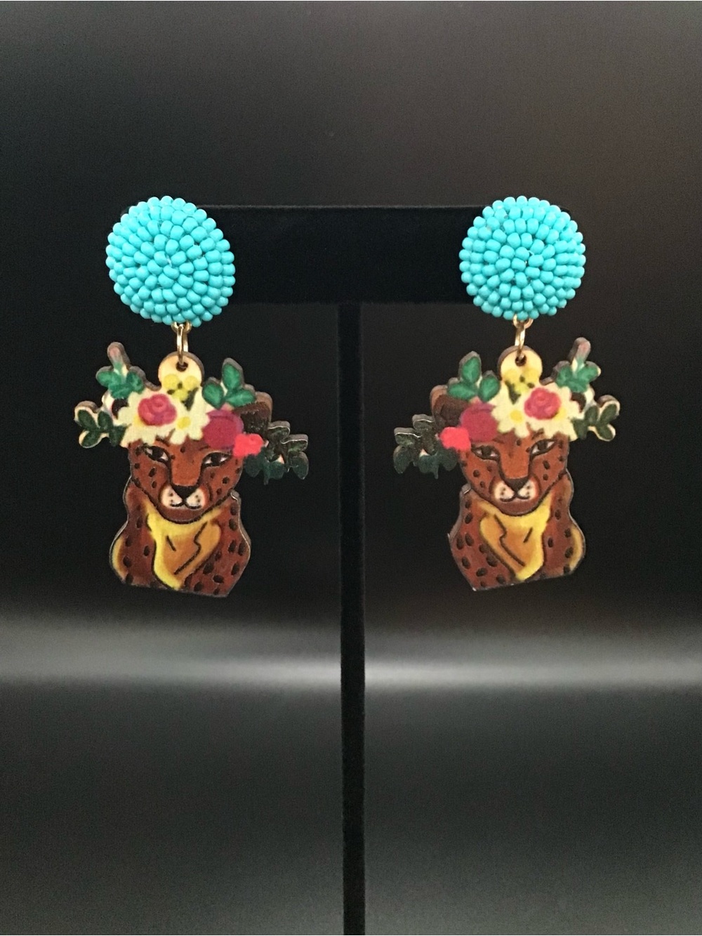 Handcrafted Wooden Leopard Earrings